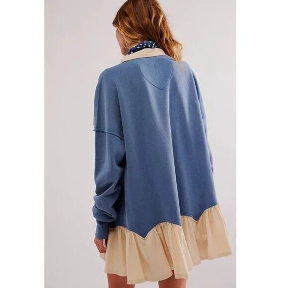 Free People Olivia Sweatshirt Top Collared Oversized Soft Cotton Solid L - Picture 4 of 9